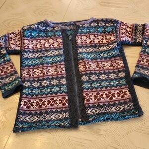 Hand Knit In Sweden Women's Full Zip Wool Ski Winter Sweater Size Medium